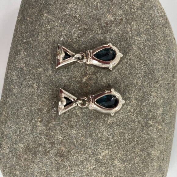 Monet Blue Topaz Hematite Dangle Drop Statement Earrings - Picture 9 of 12